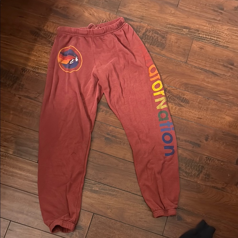 Red Sweatpants with Colorful Logo
